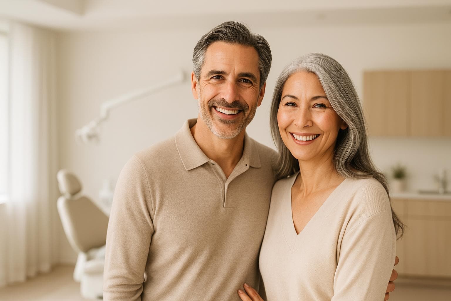 Happy couple smiling in a premium dental-practice hero image
